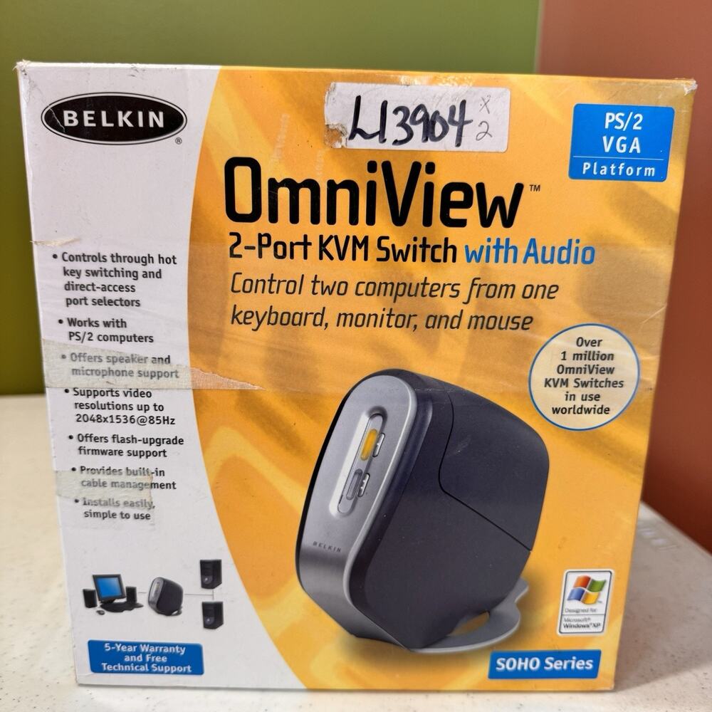 BELKIN OmniView 2-Port‎ KVM Switch With Audio SOHO Series New Open Box